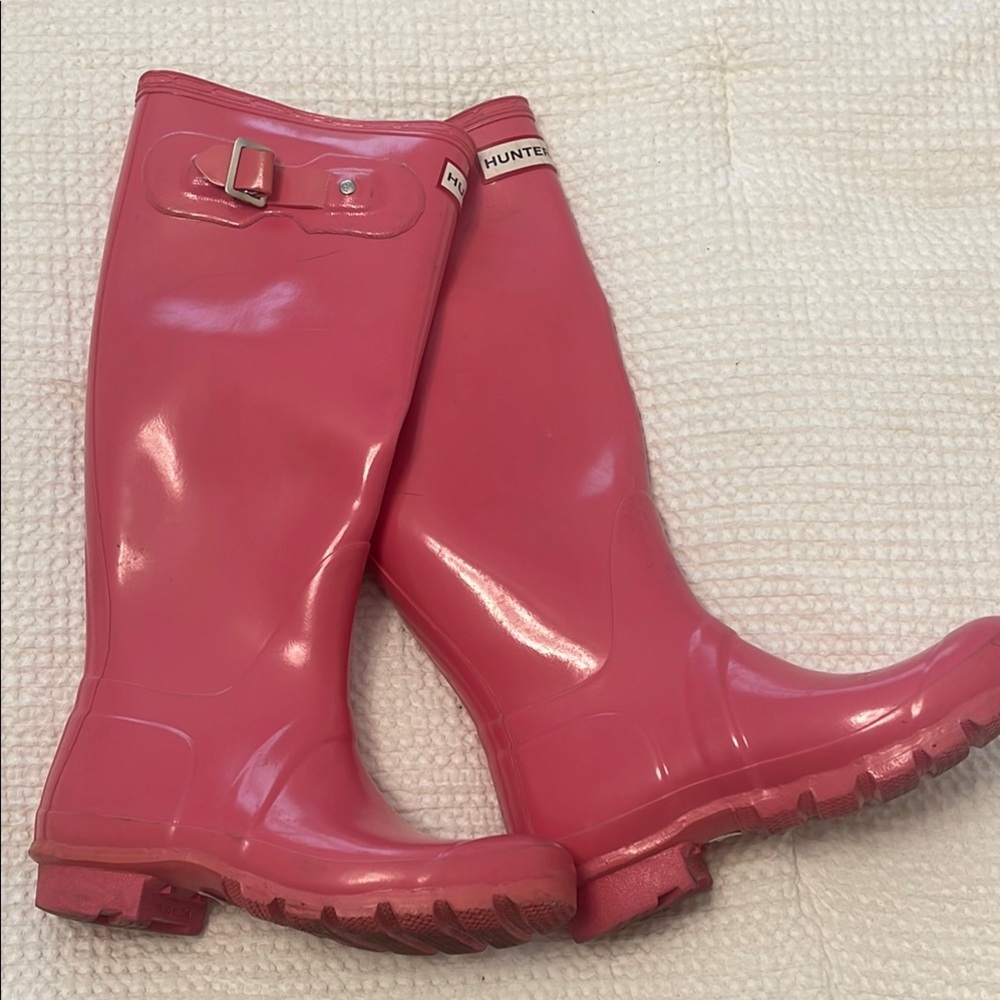 Hunter Pink Tall Glossy Winter Rain Boots